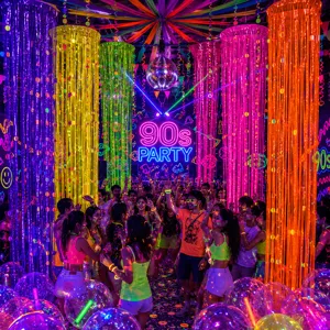 Cortina de Flecos de Neón Fluorescente Tubo de Viento Decoración Colgante de Techo DIY PET Guirnalda Colorida para Fiesta Resplandeciente Cumpleaños Celebración Ornamento
