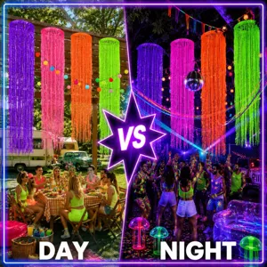 Cortina de flecos neon para fiesta brillante decoracion colgante techo fluorescente