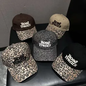 Gorra de Béisbol Vintage Americana para Mujer Hombre Bordado de Estampado de Leopardo Sombrero de Sol Letras Bordadas Ajustable Mezcla de Algodón Gorra Moda Casual Deporte