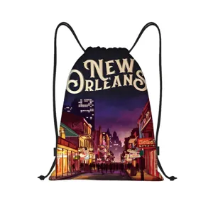 Sac à dos à cordon en polyester avec impression graphique de nuit de La Nouvelle-Orléans.