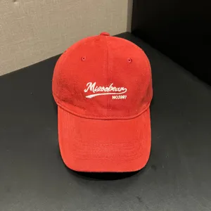Red cotton baseball cap with embroidered white letters, stylish and casual for daily wear.