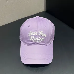 Vintage soft top baseball cap for women, casual purple sun hat with white embroidery.