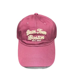 Vintage cotton baseball cap with embroidered Boston text, casual sun hat for daily wear.