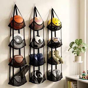Mehrschichtige Hängende Aufbewahrungstasche Wandmontierte Mesh Organizer Für Sportbälle Spielzeug Helme Türhalter