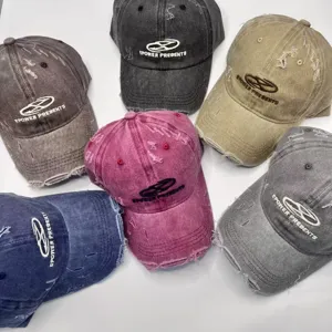 Πλυμένο Καπέλο Μπεϊζσπόλ από Denim με Φθορά Unisex Βίντατζ Κέντημα Γραμμάτων Casual Καπέλο Προστασίας από τον Ήλιο