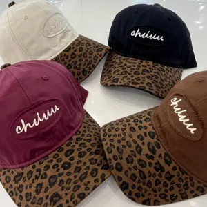 Unisex Fashion Baseball Cap Leopard Print Brim Patchwork Letter Embroidery Adjustable Streetwear Casual Sun Hat
