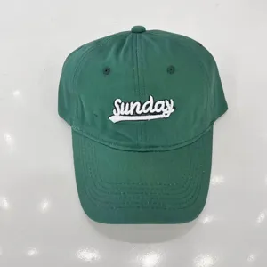 Cappellino da baseball verde vintage con ricamo Sunday, tesa larga per uomini e donne.