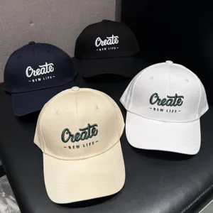 Cotton Blend Baseball Cap Embroidered Letter Adjustable Wide Brim Sun Protection Sports Hat For Men Women