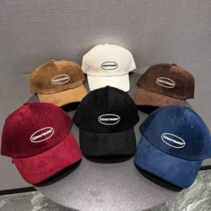 Retro Corduroy Baseball Cap Letter Embroidered Wide Brim Sun Protection Hat Vintage Casual Couple Hat