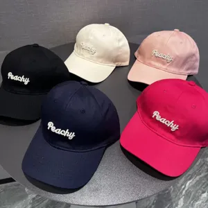 Women's Casual Cotton Blend Baseball Cap Embroidered Letter Peachy Wide Brim Sun Protection Adjustable Fashion Hat