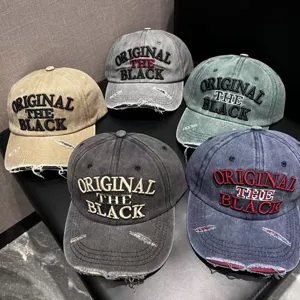 Vintage Washed Cotton Blend Baseball Cap Distressed Letter Embroidery Adjustable Dad Hat Streetwear Sun Hat