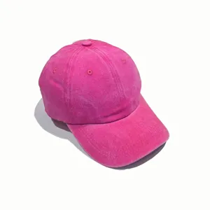 Pink washed cotton baseball cap detail, vintage casual plain dad hat for outdoor sun protection.