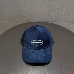 Navy corduroy baseball cap with embroidered letter design for casual retro daily wear style
