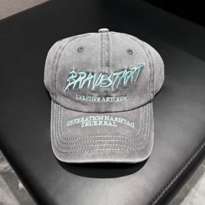Grey washed cotton baseball cap with cool front embroidery lettering for daily wear outdoor.