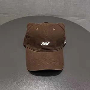 Brown cat ear baseball hat featuring cute design and soft top for daily casual street wear.