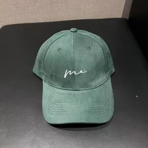 Green baseball cap detail view, stylish embroidered letter design casual sun hat