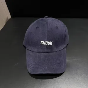 Classic navy blue brushed cotton baseball cap with white front embroidery stylish outdoor hat.