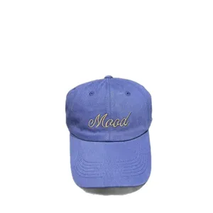Casual embroidered Mood cotton baseball cap for women and men, stylish wide brim periwinkle hat.
