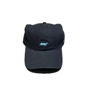 Cute cat ear black baseball cap for women, casual soft top street fashion hat with embroidery.