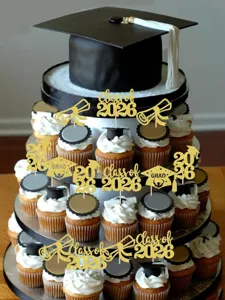 Abschluss Tortenaufleger Glitzer Gold Class of 2026 Party Cupcake Dekoration 12 Stk