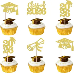 Gold Glitzer Abschluss Cupcake Topper 2026 Grad Party Kuchen Dekorationen 12 Stk