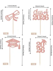 12 Stk. Abschluss Kuchen Topper Roségold Glitzer Doktorhut 2026 Party Dekoration Set