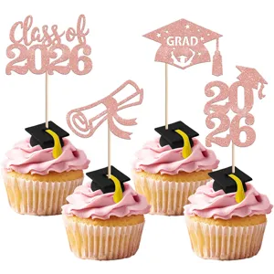 Abschluss Cupcake Topper 2026 Glitzer Roségold Grad Party Kuchen Dekorationen 12 Stk