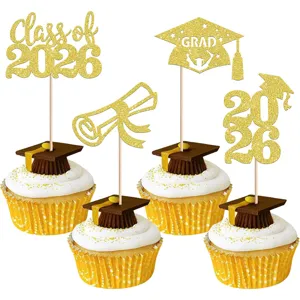 Glitzernde Abschluss 2026 Cupcake Topper Set goldene Doktorhut Kuchen Deko Party Zubehör.