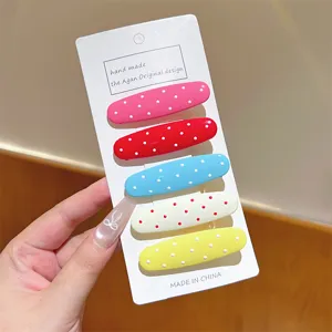 Fermaglio per capelli a pois colorati dolce coreano, pinza a becco d'anatra ovale.