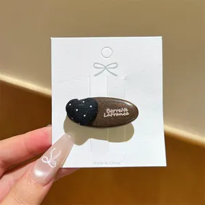 Molletta per capelli a cuore con pois retro coreana, fermaglio marrone glitterato per frangia.