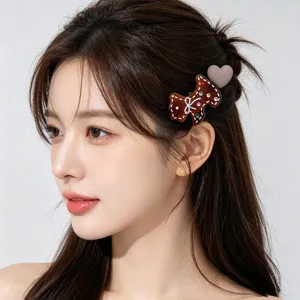 Cute puppy acetate hair clip with colorful rhinestones and bow for sweet girls and daily styling.