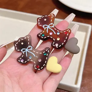 Cute acetate puppy hair clips with colorful rhinestones and bows for stylish sweet girls daily hair