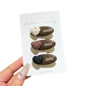 Coreano vintage pois cuore fermagli capelli marrone glitter molletta becco d'anatra accessori