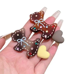 Cute acetate puppy hair clip with rhinestones and bows for sweet daily hairstyles and bangs.