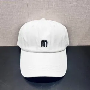 White baseball cap with black letter embroidery, casual curved brim sun hat for women and men.