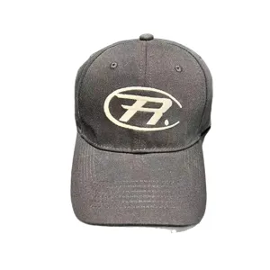 Black washed cotton baseball cap with stylish front oval graphic embroidery for daily wear.