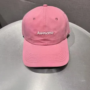 Pink embroidered baseball cap with Awesome letter for women, trendy candy color sun hat.