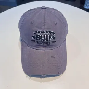Distressed vintage baseball cap with stylish embroidery, casual cotton hat for daily wear.
