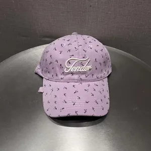 Detailed view of the Korean style floral embroidered baseball cap in purple soft top design.