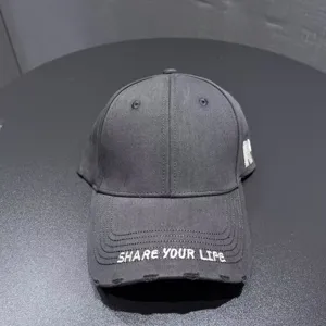Dark grey distressed embroidered baseball cap, stylish streetwear sun protection hat for men women