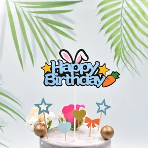 Birthday cake topper set with rabbit ears heart and star for party decoration supplies