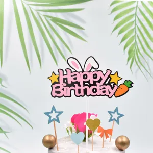 Bunny Happy Birthday Cake Topper Set Cute Carrot Star Heart Party Decoration for Kids Party