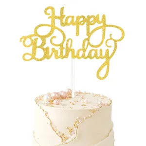 Χρυσό glitter τούρτας Happy Birthday για ωραία διακόσμηση γενεθλίων και γιορτινό ψήσιμο.