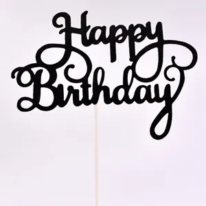 Μαύρο γκλίτερ Happy Birthday διακοσμητικό τούρτας για πάρτι, γενέθλια και ψήσιμο γλυκών.