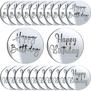 Disques de decoration de gateau d anniversaire ronds en acrylique argente pour fete detail