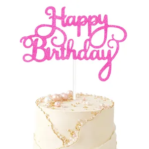Υπέροχη ροζ γκλίτερ Happy Birthday λεπτομέρεια topper τούρτας για πάρτι γενεθλίων.