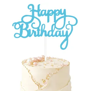 Μπλε γκλίτερ Happy Birthday τούρτας τοπερ λεπτομέρεια κοντινό πλάνο για πάρτι γενεθλίων