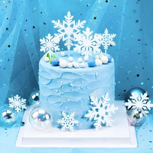 Set de adorno para pastel de acrílico con copo de nieve para fiesta de Navidad y invierno.