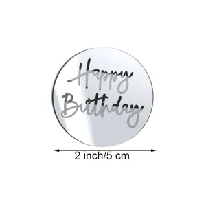 Decoration de gateau Happy Birthday en acrylique miroir rond topper de fete 2 pouces