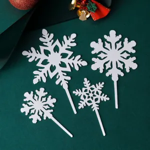 Set de adorno para pastel de acrílico con copo de nieve de navidad, decoración blanca.